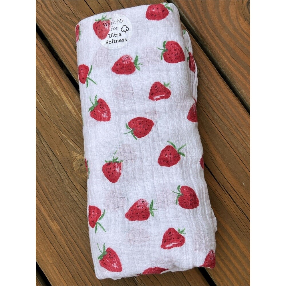 Modern Baby Pink Strawberry Blanket Muslin Swaddle Soft Security Lovey New
